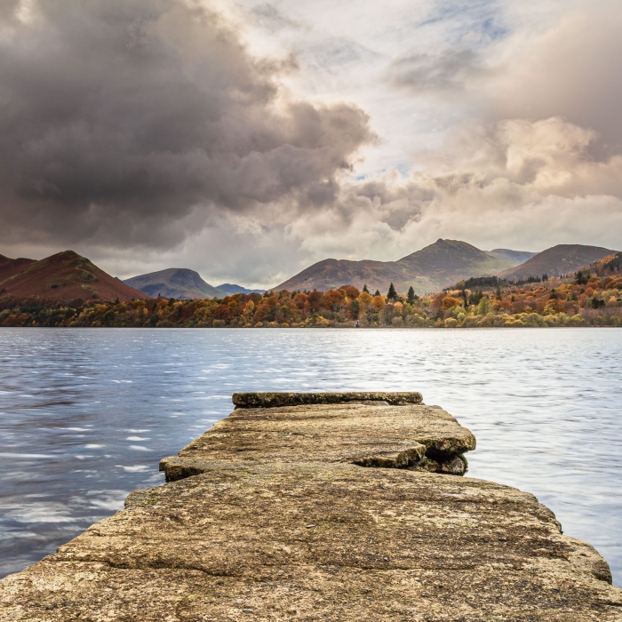 Concrete jetty on Derwent Water, near Keswick, Cumbria, England EL002