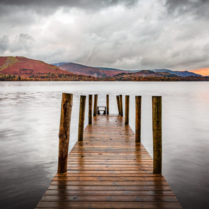 Concrete jetty on Derwent Water, near Keswick, Cumbria, England. EL005