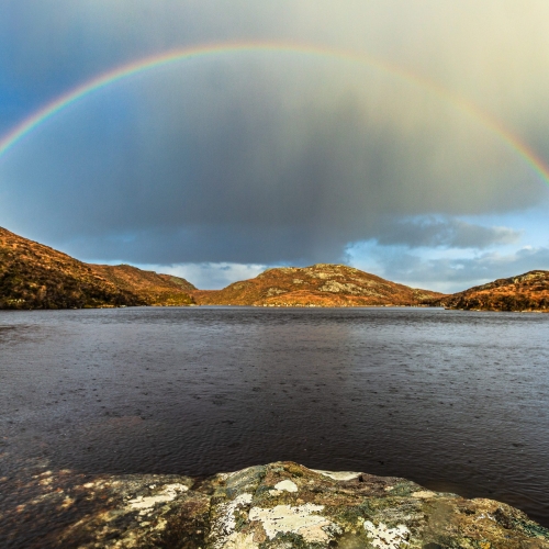 Rainbow over hill lochan near Orinsay (Orasaigh), Isle of Lewis, Western Isles, Scotland HB018