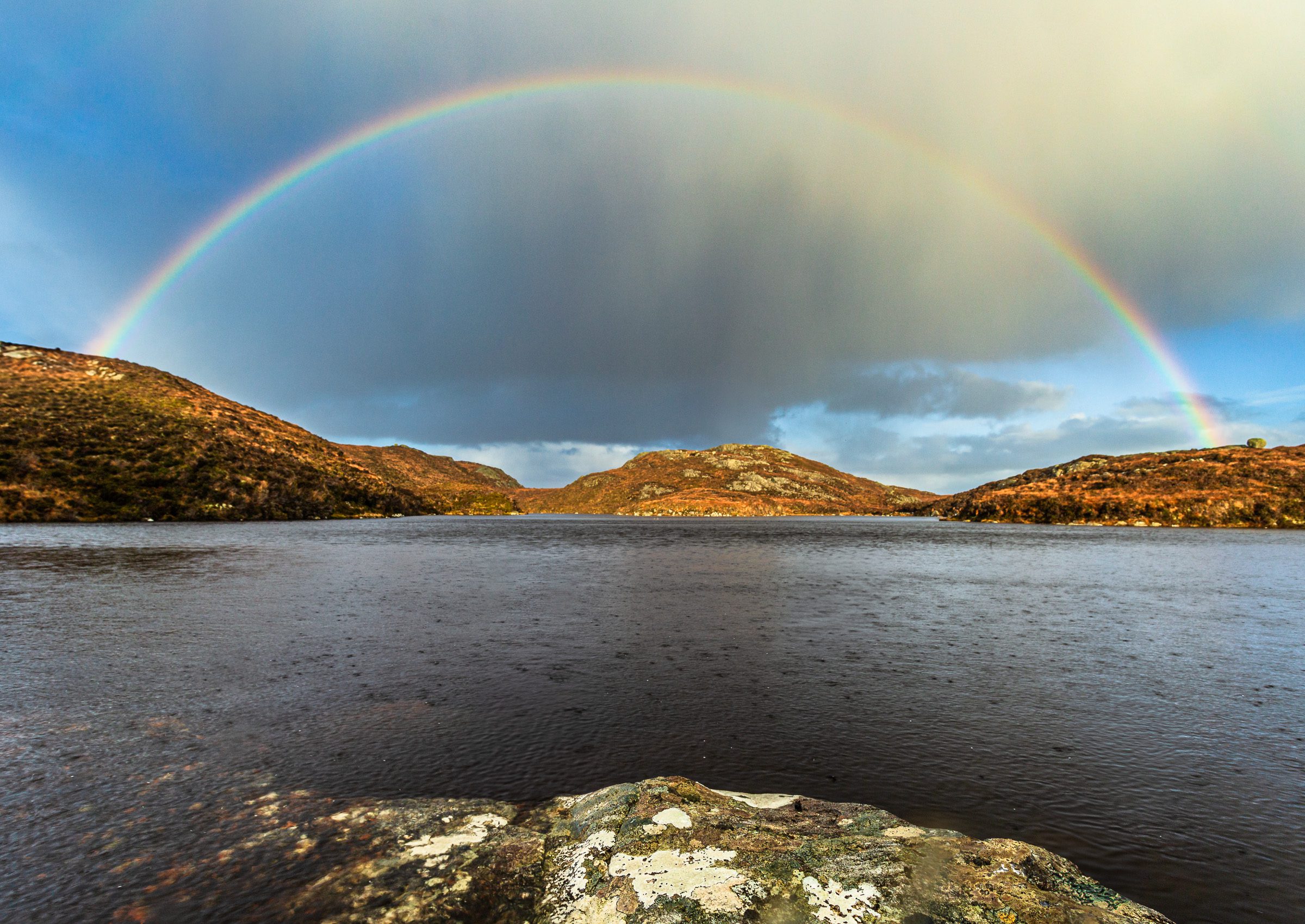 Rainbow over hill lochan near Orinsay (Orasaigh), Isle of Lewis, Western Isles, Scotland HB018