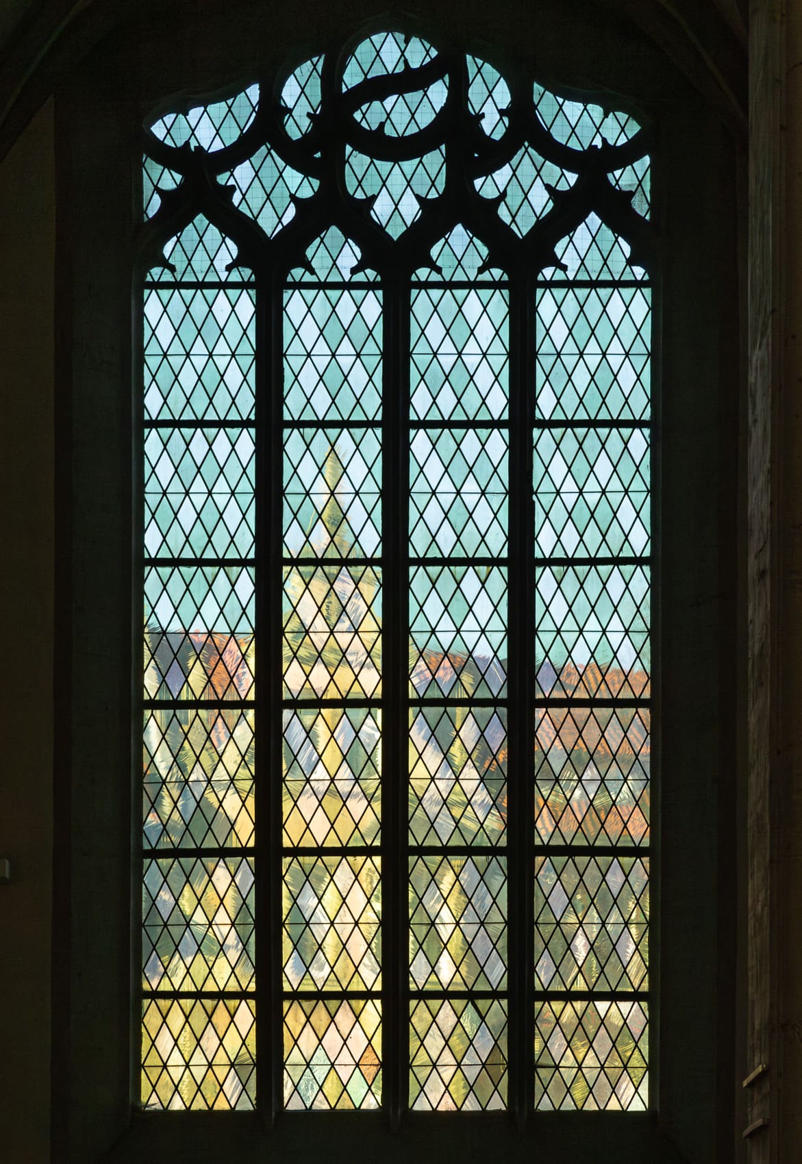 View of the Braunschweiger Rathaus through the windows of the Dom St. Blasii, Braunschweig, Germany. BS005