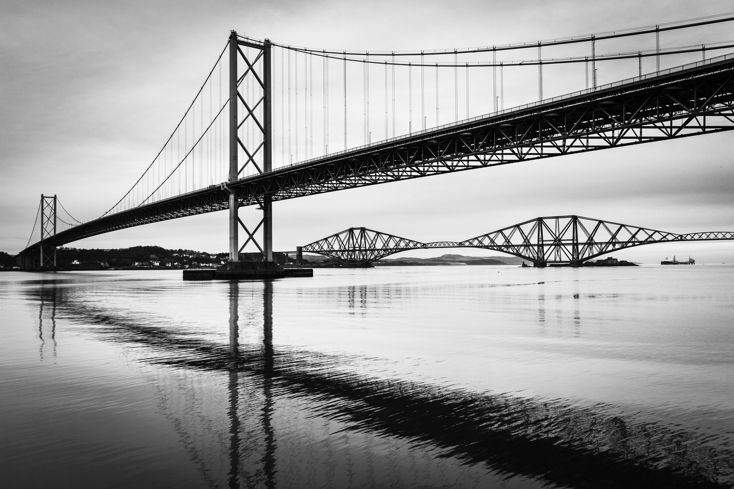 The Forth Road and Rail Bridges from Port Edgar, West Lothian, Scotland. SM057