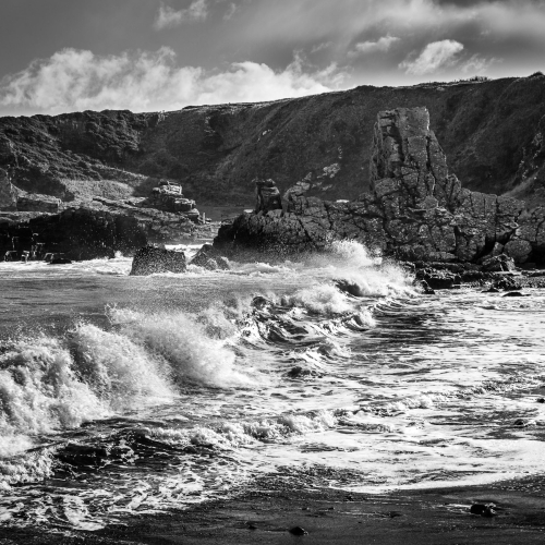 Waves and rocks at Tarlair, Moray Coast, Scotland. SM042