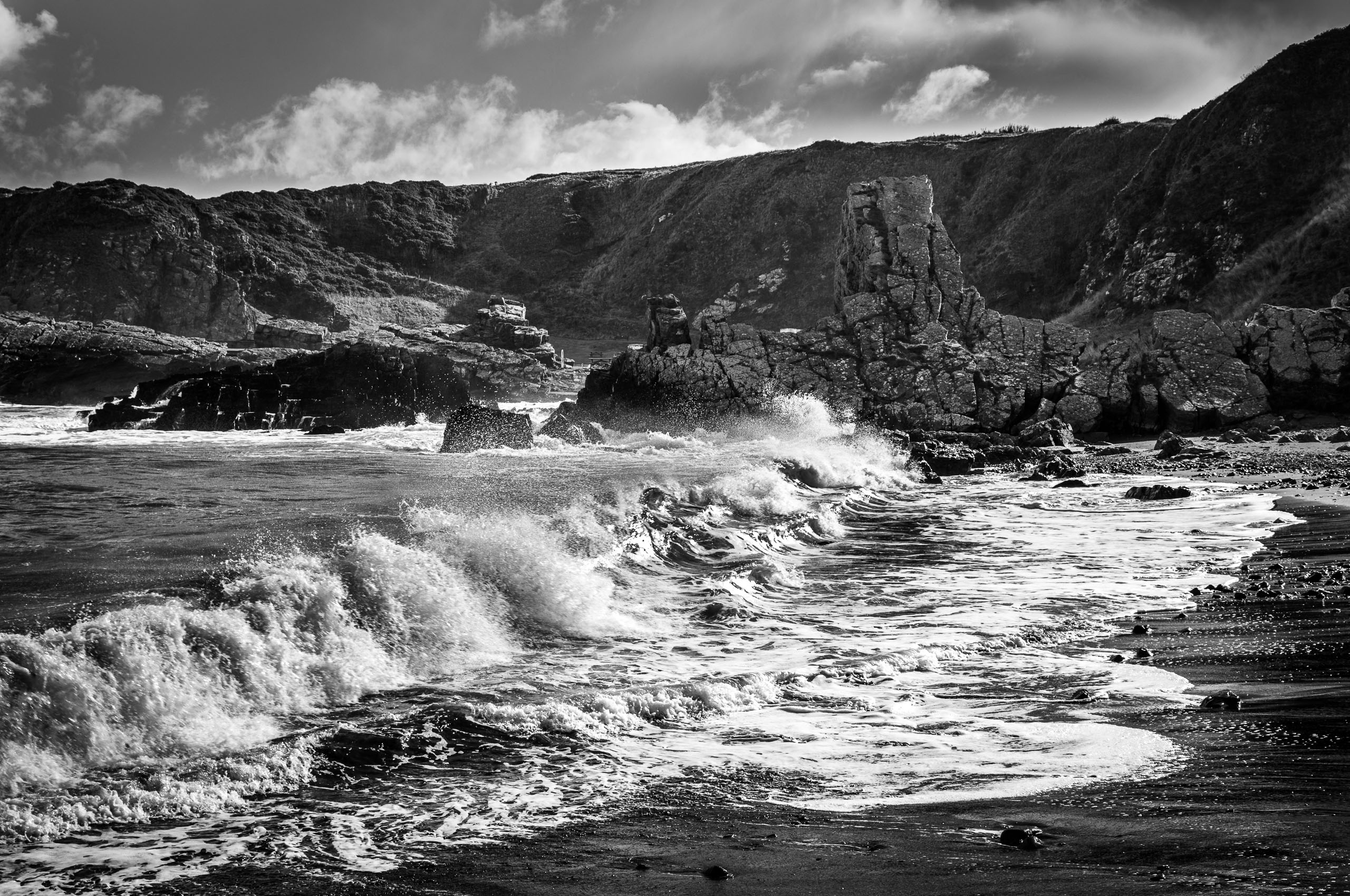 Waves and rocks at Tarlair, Moray Coast, Scotland. SM042
