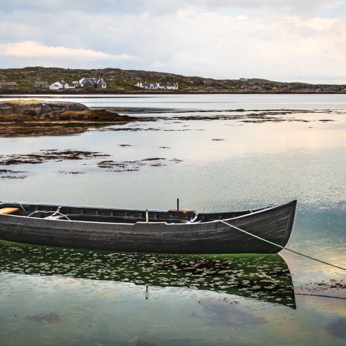 Boat in Doonloughan Bay, Connemara, County Galway.