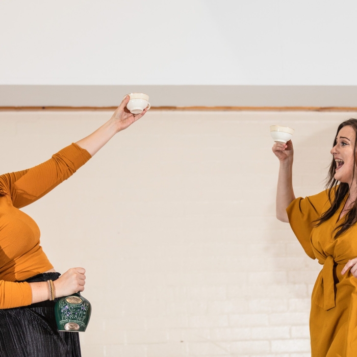 Lydia Davidson and Lori Flannigan of Fearless Players rehearsing for 'Armour: A Herstory of the Scottish Bard'. FP008