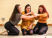 Lydia Davidson, Lori Flannigan and Nina Gray of Fearless Players rehearsing for 'Armour: A Herstory of the Scottish Bard'. FP009