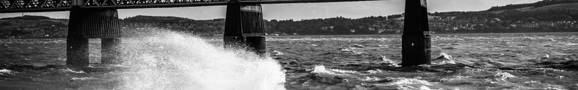 Monochrome image of rough water on the Firth of Tay by the Tay Rail Bridge, Dundee,. DD027