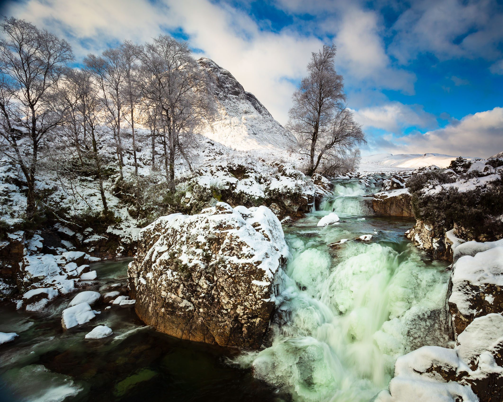 A frozen Coupall Falls, Glen Etive, Scotland.