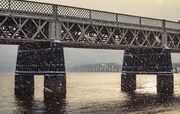 Tay Rail Bridge in a snowstorm, Dundee, Scotland.