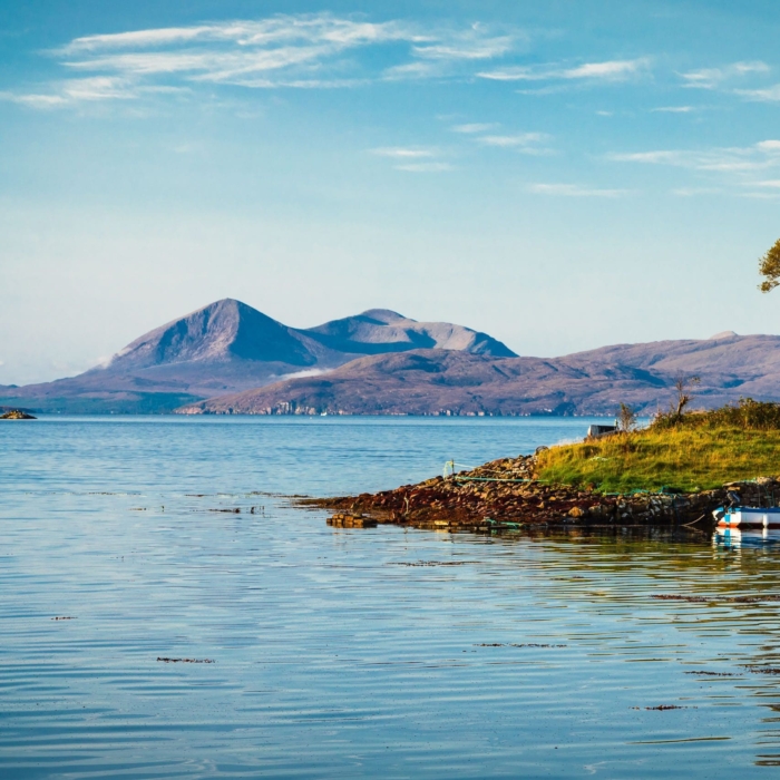 The Red Cuillin on Skye from Camusteil, Applecross, Scotland. AP008