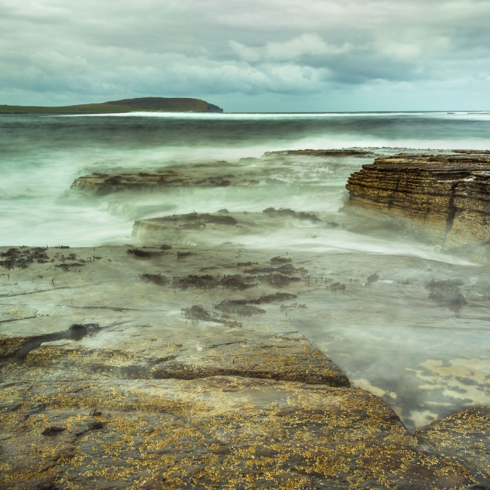 The sea breaking on rocks at Mid Howe, Rousay, Orkney Islands OR028