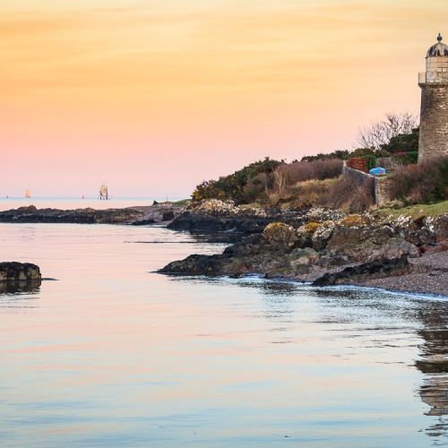 The disused Tayport East Lighthouse at dusk. Firth of Tay, Scotland RT005