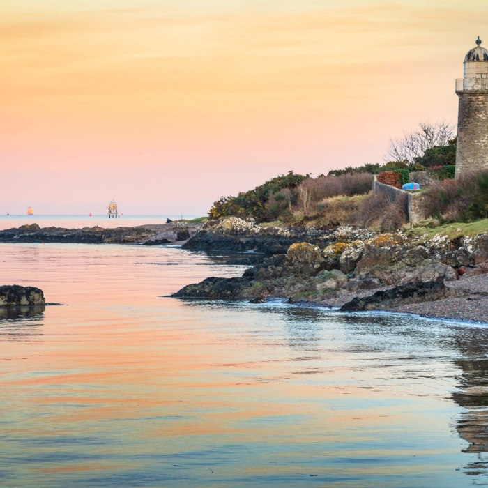 The disused Tayport East Lighthouse at dusk. Firth of Tay, Scotland RT005