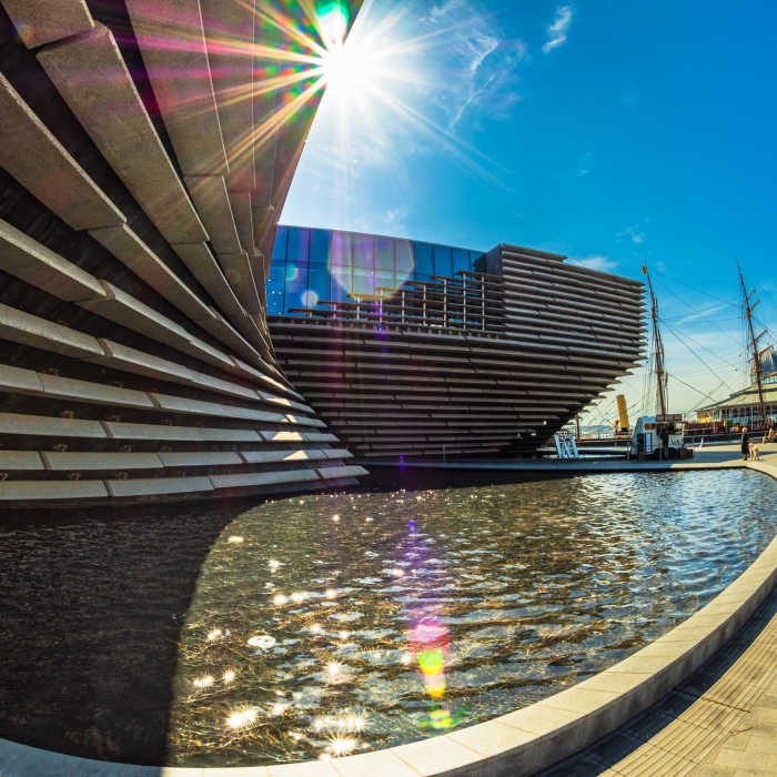 Fisheye view of the V&A Dundee building, Dundee, Scotland.