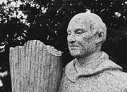 Statue of monk with willow reeds, Graiguenamanagh, County Kilkenny, Ireland. BR018