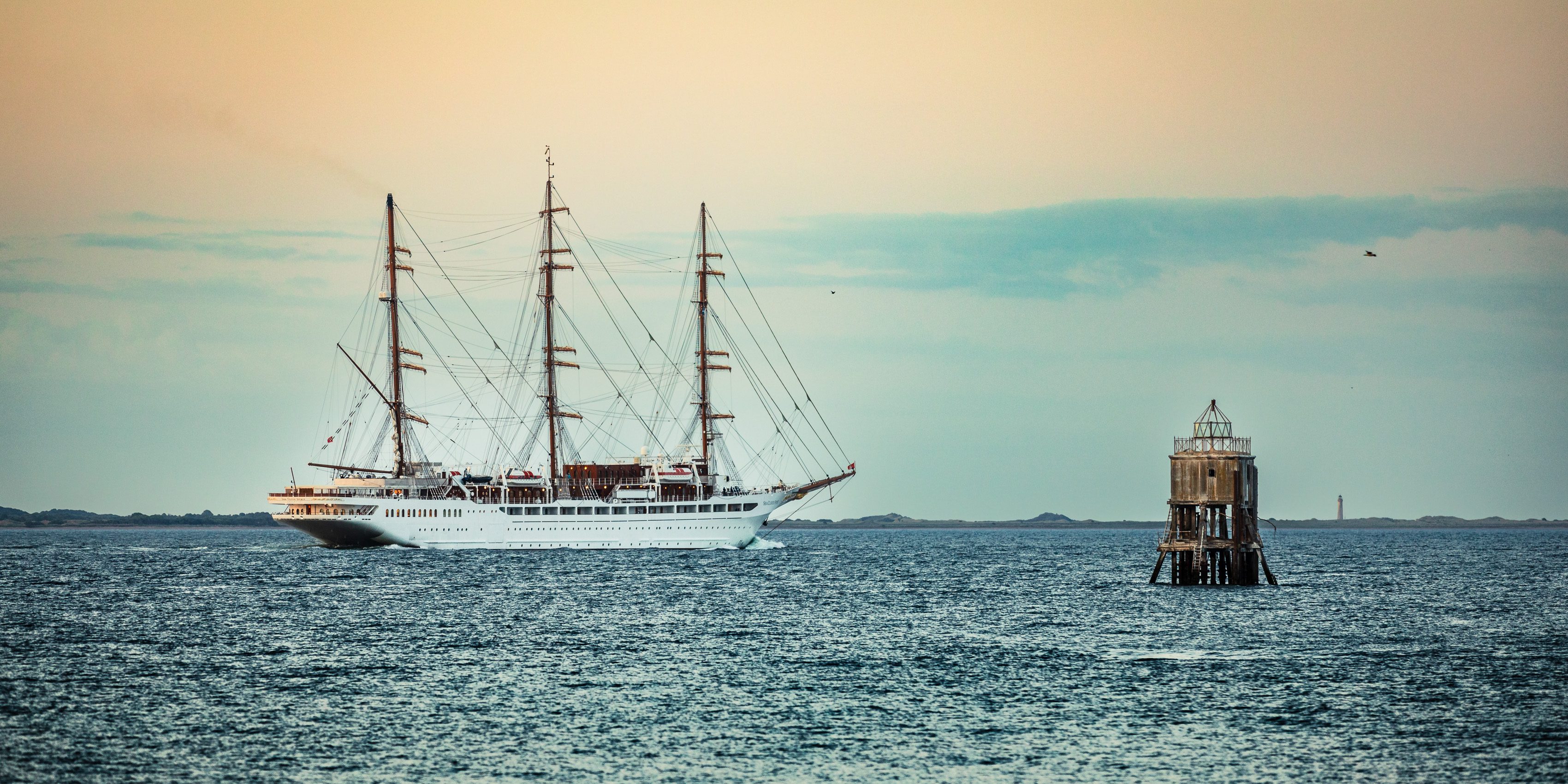 Sea Cloud Spirit sailing ship departing port from Dundee, Scotland 