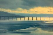 Tay Railway Bridge in an East Coast haar, Dundee, Scotland