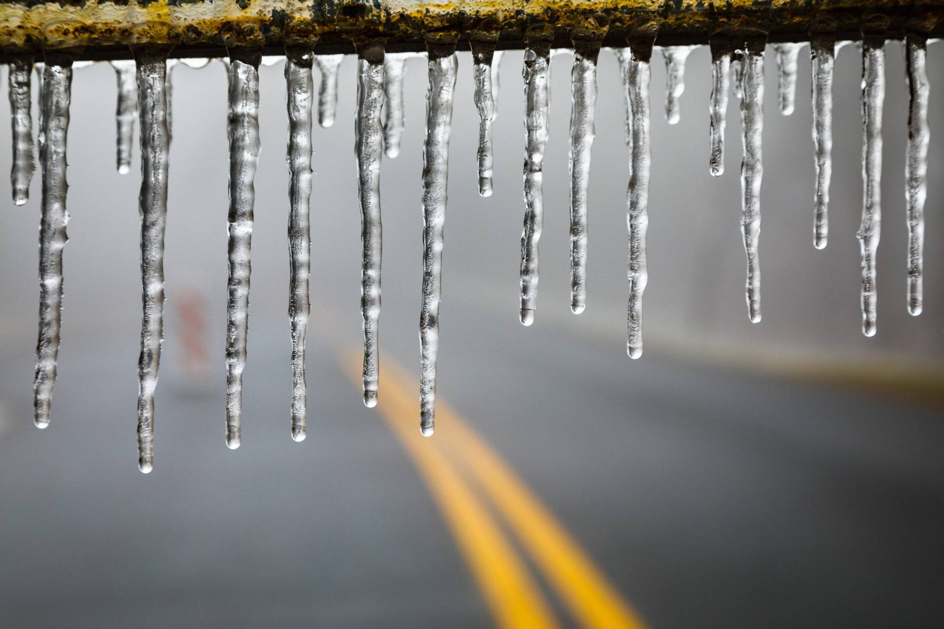 Icicles formed on a barrier across the Blue Ridge Parkway, near Spruce Pine, in North Carolina following an ice storm. NC019